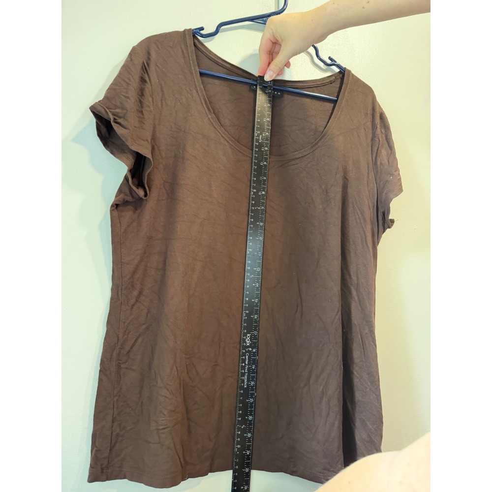 Attention‎ Womens XXL Brown Scoop Neck Short Sleeve Stretch Knit T-Shirt Tee - Picture 6 of 8